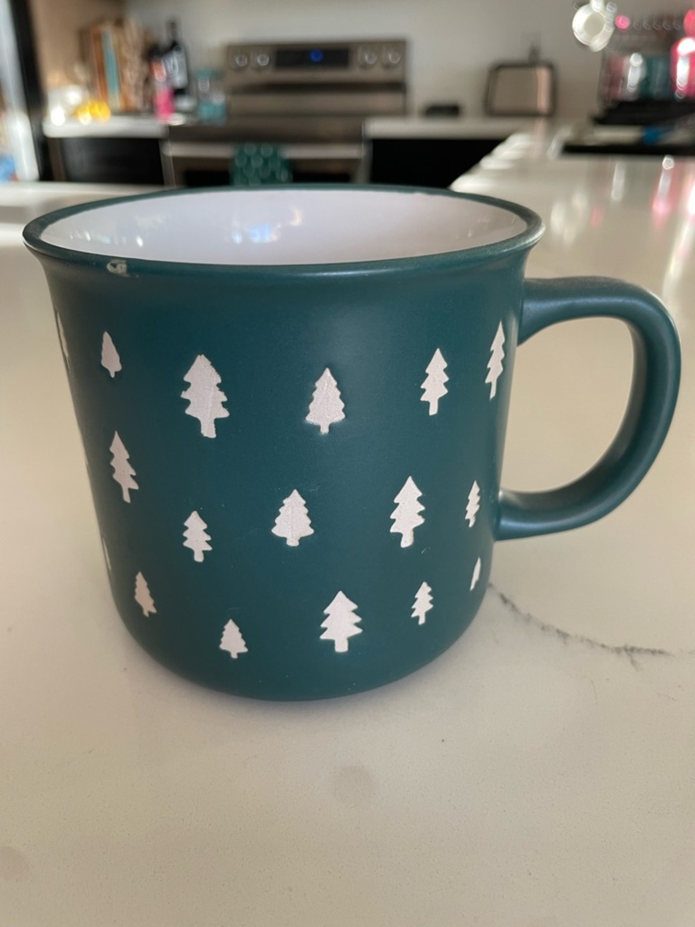 Eccolo Dark Green Evergreen Christmas Holiday Tree Pattern Stoneware Mug Cup